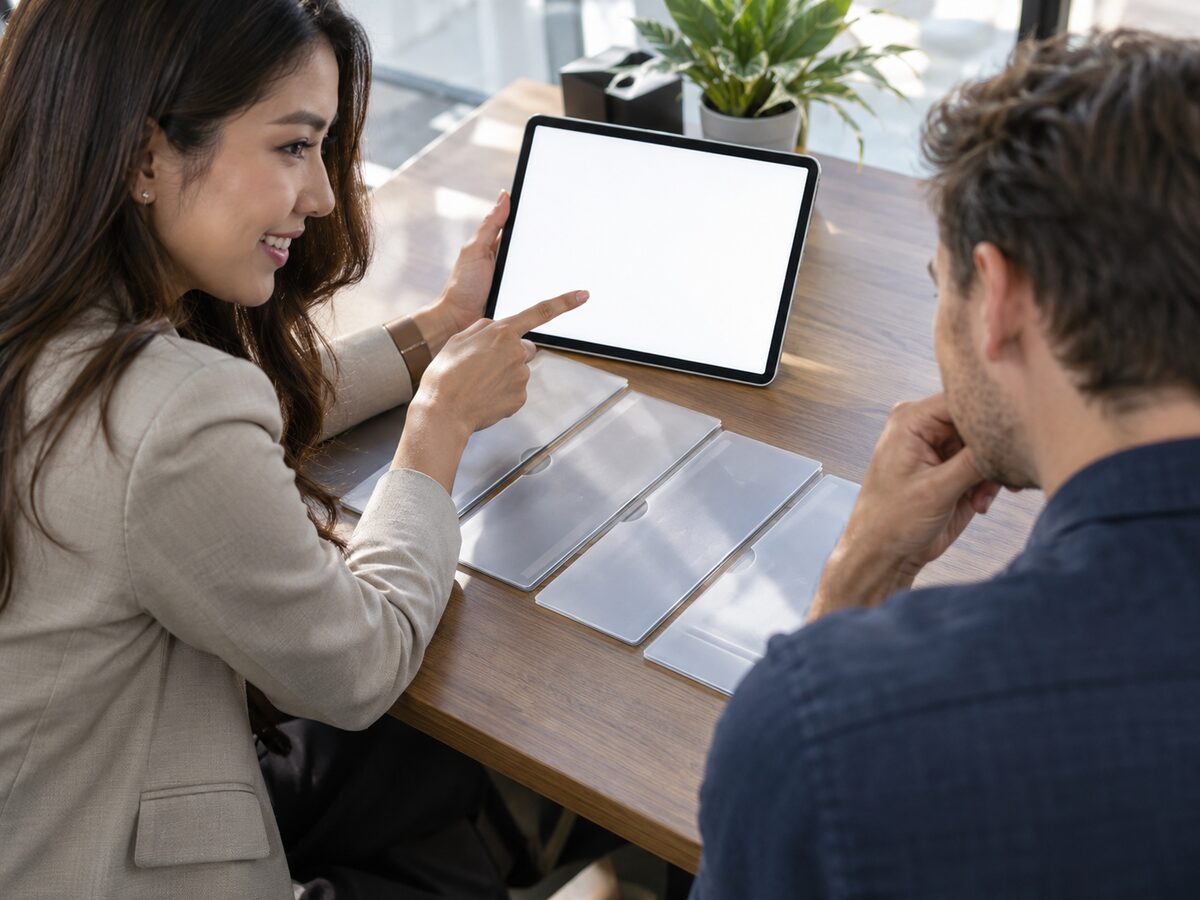 Visa specialist and client reviewing eligibility information together