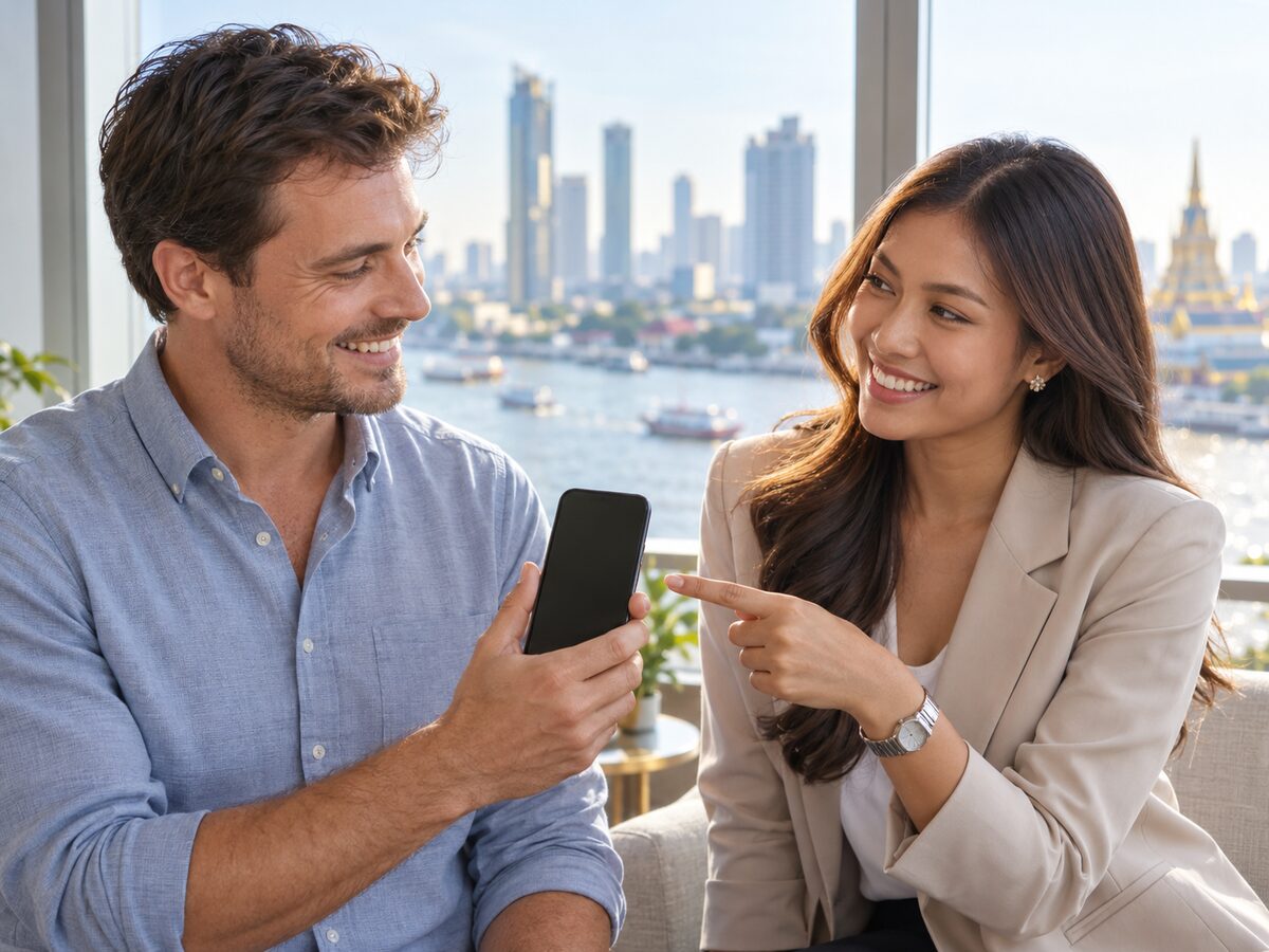 Client and visa adviser checking application progress on a phone